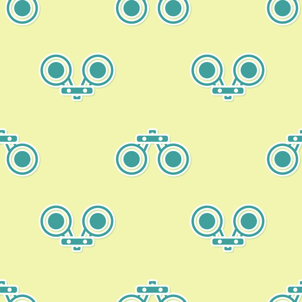Green Binoculars icon isolated seamless pattern on yellow background. Find software sign. Spy equipment symbol.  Vector. - Vector, Image