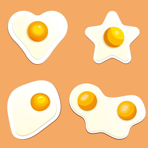 Set di uova fritte. Illustrazione vettoriale di un uovo di pollo fritto per colazione. - Vettoriali, immagini