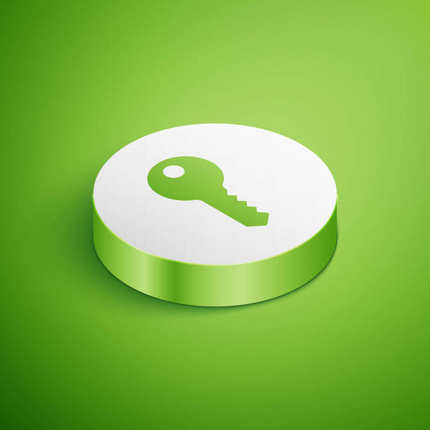 Isometrische Haus Schlüsselsymbol isoliert auf grünem Hintergrund. Weißer Kreis-Knopf. Vektor. - Vektor, Bild