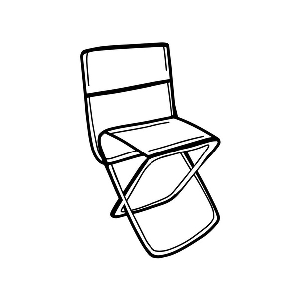 折り畳み式の旅行椅子。キャンプや釣りのための折りたたみ観光椅子。ポータブルチェアは白い背景に隔離されています。落書きスタイルのベクトルイラスト - ベクター画像