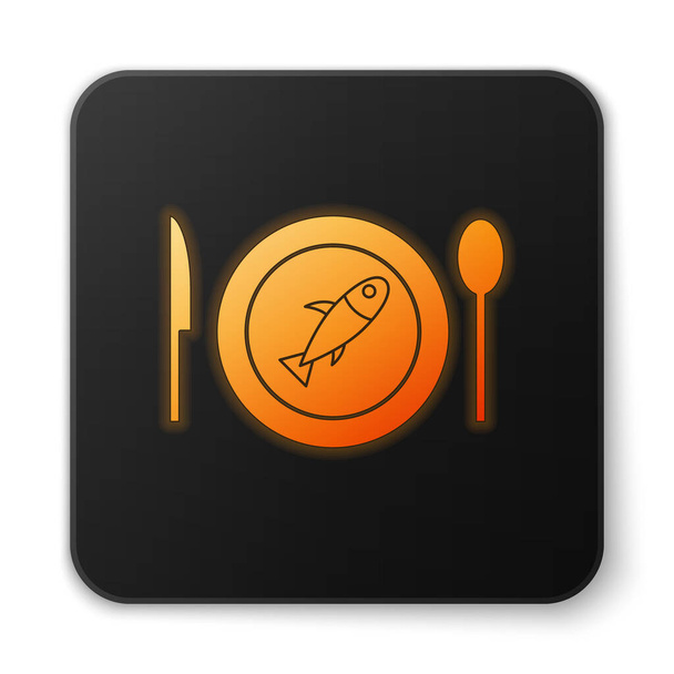 Oranžový zářící neon Podávané ryby na ikonu talíře izolované na bílém pozadí. Černý knoflík. Vektor.. - Vektor, obrázek