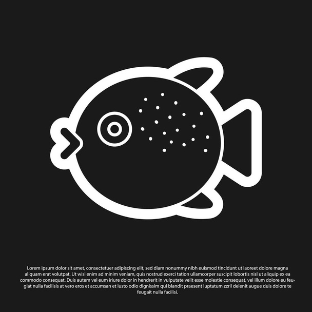 Zwarte kogelvis pictogram geïsoleerd op zwarte achtergrond. Fugu vis Japanse kogelvis. Vector.. - Vector, afbeelding