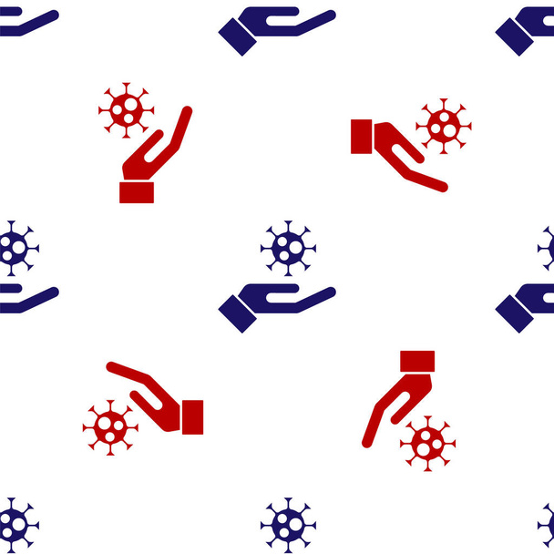 Синій і червоний Рука з іконою вірусу ізольований безшовний візерунок на білому тлі. Вірус корони 2019-nCoV. Бактерії та мікроби, рак клітин, мікроби, гриби. Векторні
.. - Вектор, зображення