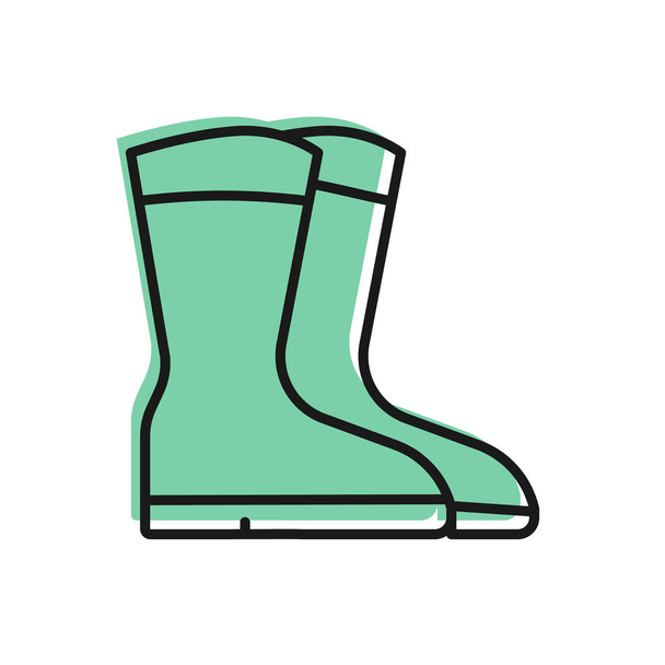 Black line Fishing boots icon isolated on white background. Waterproof rubber boot. Gumboots for rainy weather, fishing, hunter, gardening.  Vector. - Vector, Image