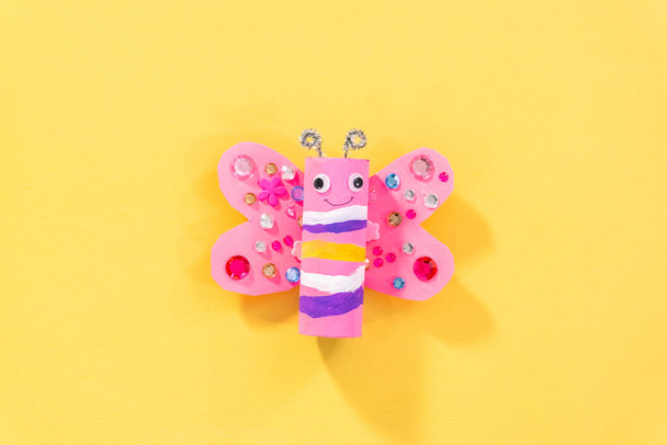 Papercraft project. Colorful bugs made out of empty toilet rolls. - Photo, Image
