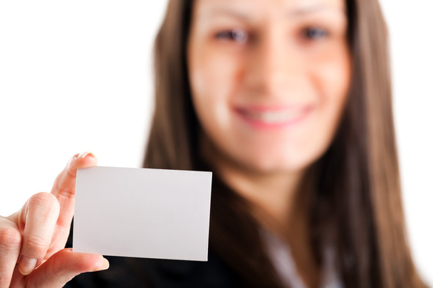 Businesswoman showing her business card - 写真・画像