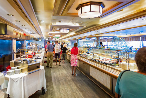 Buffet restaurant on board Cunard Cruise Liner Queen Victoria on 27 July 2019 - Fotó, kép