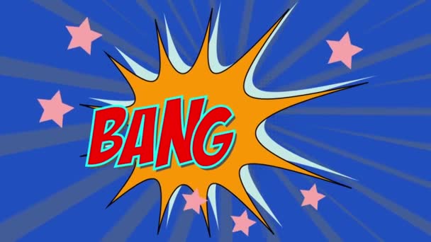 Λέξεις Bang In Comics Style. Κινούμενα σχέδια με χρωματική βασική έκδοση που περιλαμβάνεται - Πλάνα, βίντεο