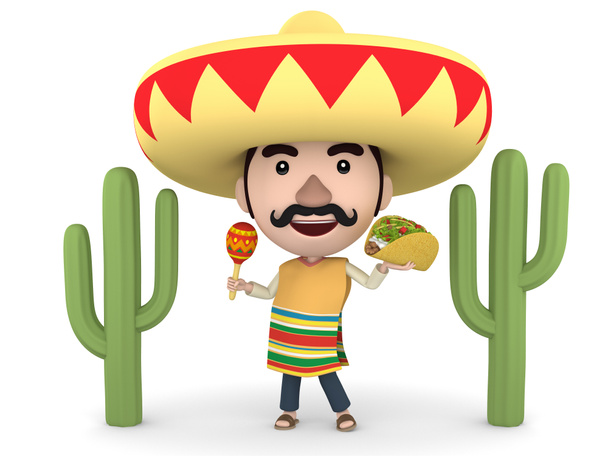 Mexicain avec maracas et tacos, illustration 3D - Photo, image