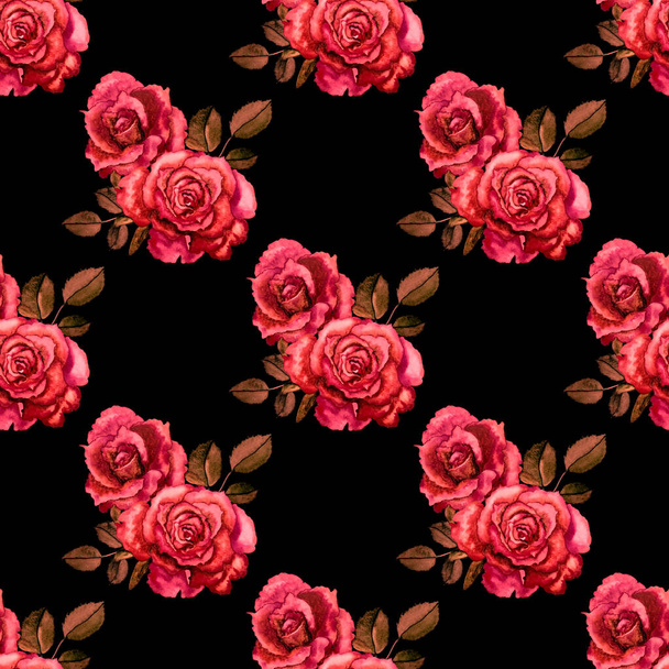 Vintage acuarela rosa patrón, gran diseño para cualquier propósito. Tarjeta de felicitación floral. Acuarela primavera diseño dibujado a mano
. - Foto, Imagen