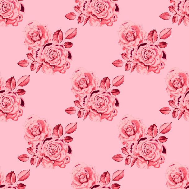Vintage acuarela rosa patrón, gran diseño para cualquier propósito. Tarjeta de felicitación floral. Acuarela primavera diseño dibujado a mano
. - Foto, Imagen
