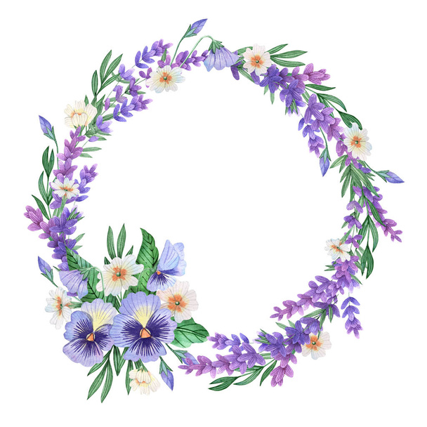 Wreath of lavender and forget-me-not flowers  - Photo, Image