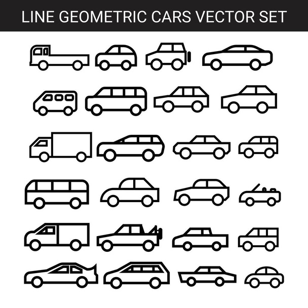 black and white geometric line cars vector set - Vector, Image