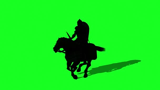 Ortaçağ Şövalyesi Binici Atı 'nın silueti Kılıçlarla ve Kalkanla savaşıyor - yeşil ekranda animasyon - Video, Çekim