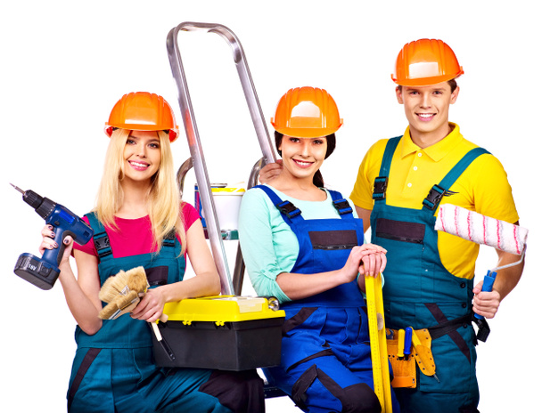 Builders with construction tools. - Photo, Image