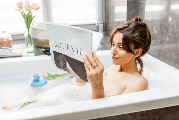 Relaxed woman taking a bath - Photo, Image