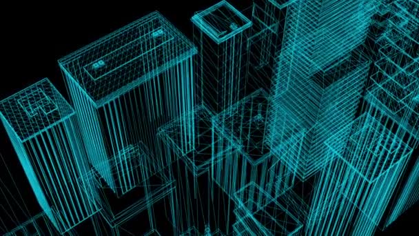 animation του πλαισίου σύρμα Μοντέλο της πόλης - 3D Αποτύπωση - Πλάνα, βίντεο