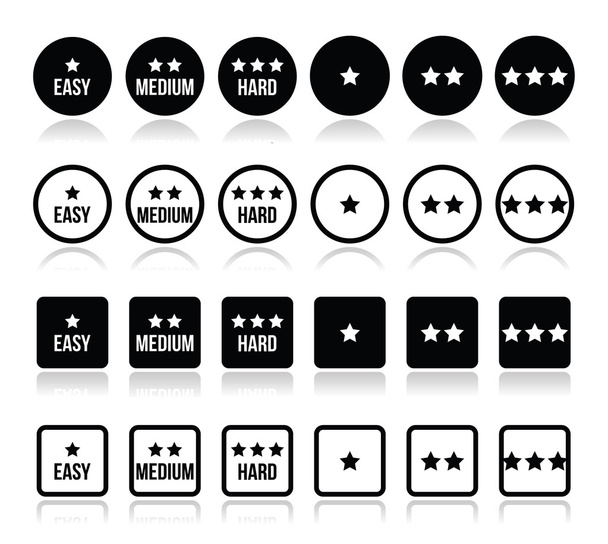 Easy, medium, hard level with stars icons set - Vector, Imagen