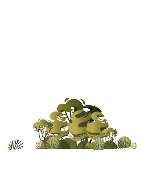 Groene vegetatie struiken gras en bomen platte vector illustratie op witte achtergrond. - Vector, afbeelding