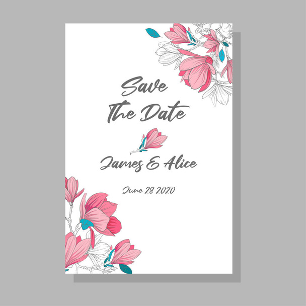 Carte d'invitation de mariage. Magnolias fleurs - Vecteur, image