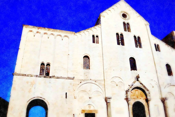 acuarela que representa la fachada de una de las iglesias en el centro histórico de Bari en Puglia Italia
 - Foto, imagen