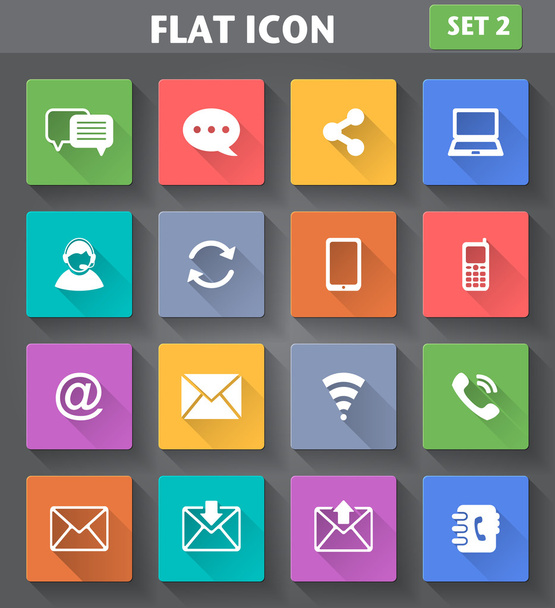Communication Icons set in flat style with long shadows. - Vektor, kép