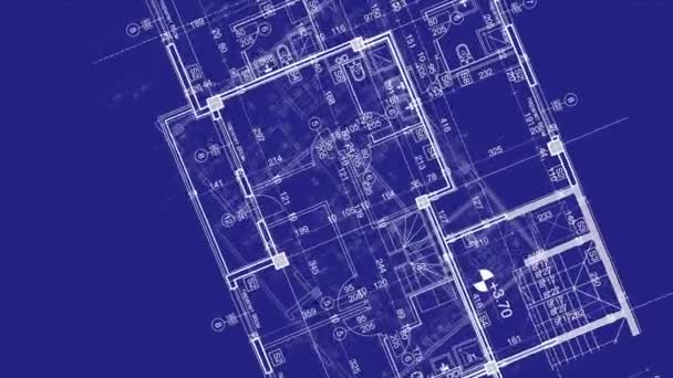 Contexte architectural abstrait. Plan de maison avec croquis sur fond bleu - Séquence, vidéo