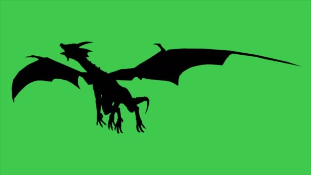 3d animaatio Dragon In Fly Silhouette - erotettu vihreällä näytöllä - Materiaali, video