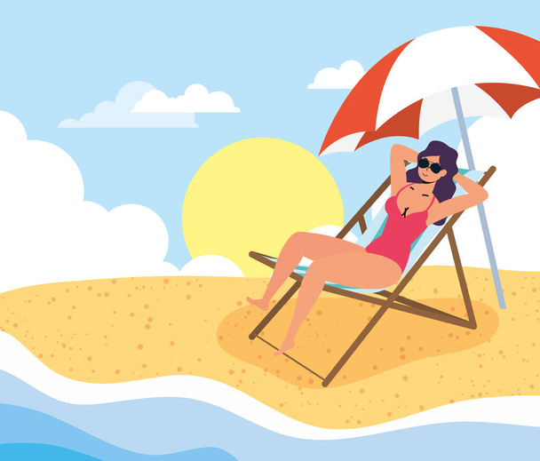 woman on the beach summer vacations scene - Vector, Image