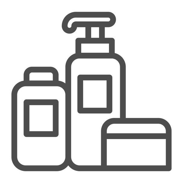 Household chemicals line icon, cleaning concept, house cleaning tools sign on white background, Detergent and disinfectant products in bottles icon in outline style. Vector graphics. - Vector, afbeelding