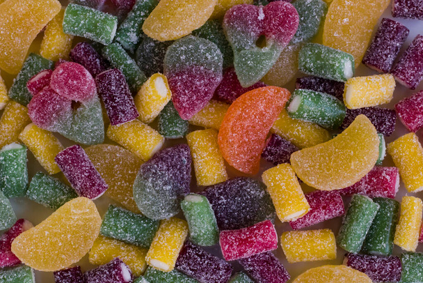 Colorful jelly candies background,on white surface,close up taken. - Photo, Image