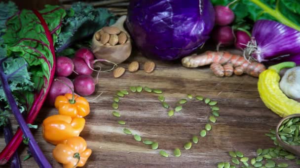 Healthy Heart stop motion animation with nuts and vegetables - Footage, Video