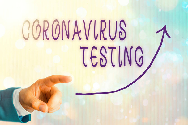 Εννοιολογικά χειρόγραφα που δείχνουν το Coronavirus Testing. Business photo text Συλλογή δειγμάτων από βιώσιμο ασθενή για τον εντοπισμό της SARSCoV2 Ψηφιακή καμπύλη βέλους που υποδηλώνει την έννοια της ανάπτυξης. - Φωτογραφία, εικόνα