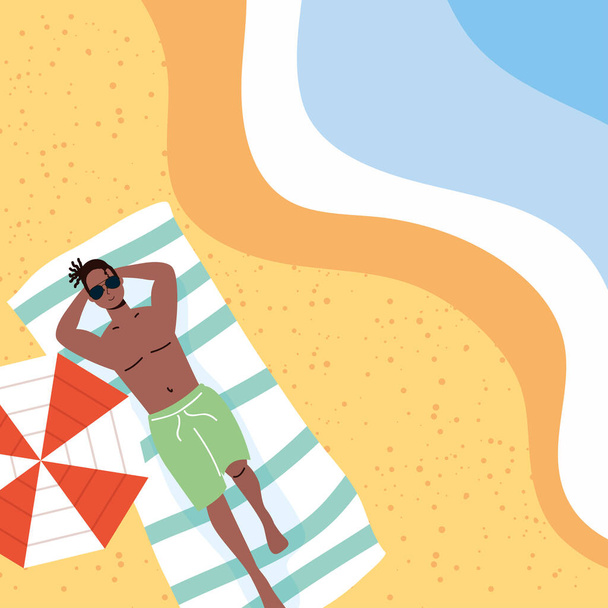 afro homem na praia férias de verão cena
 - Vetor, Imagem