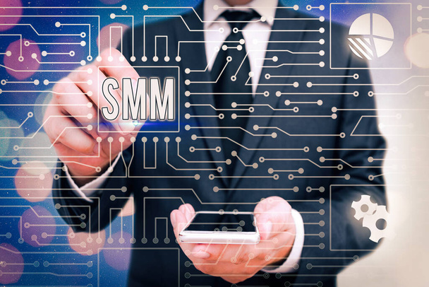 Kézírás Smm. Concept jelentése közösségi média marketing platformok és weboldalak előmozdítása termék vagy szolgáltatás Rendszer rendszergazda ellenőrzés, fogaskerék konfiguráció beállítások eszközök koncepció. - Fotó, kép