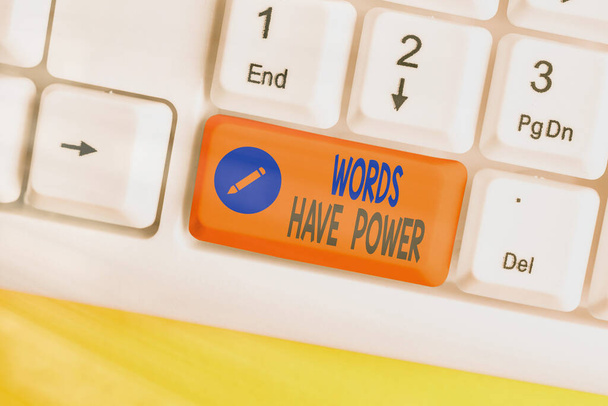 Word writing text Words Have Power. Business concept for essential tools individuals use to communicate and learn White pc keyboard with empty note paper above white key copy space. - Photo, Image