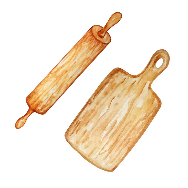 деревянная скалка и кухонная доска
 - Фото, изображение