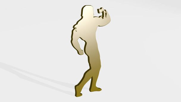 athletic man workout on the wall. 3D illustration of metallic sculpture over a white background with mild texture. athlete and active - Photo, Image