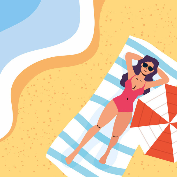 žena na pláži letní prázdniny scéna - Vektor, obrázek