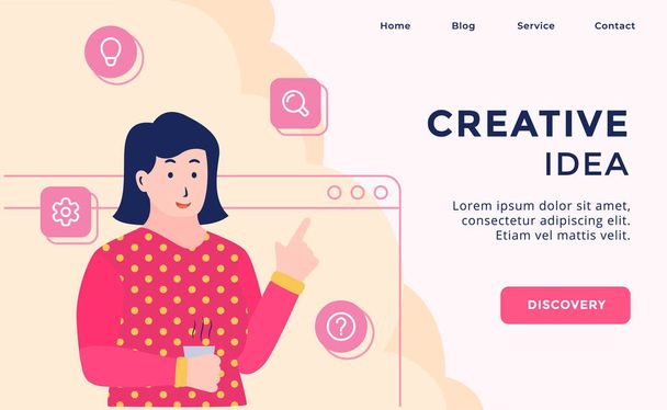 Creative Idea campaign for web website template page landing home homepage with modern flat cartoon style vector design - Vector, Image