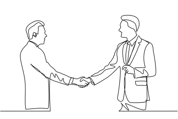 dessin en ligne continue concept de gens d'affaires réunion avec poignée de main. vecteur  - Vecteur, image