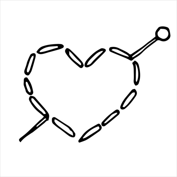 Векторная иллюстрация в стиле doodle. Вышитое сердце. Симпатичная икона сердца с иглой. Шитье и вышивка ручной работы концепции хобби
. - Вектор,изображение