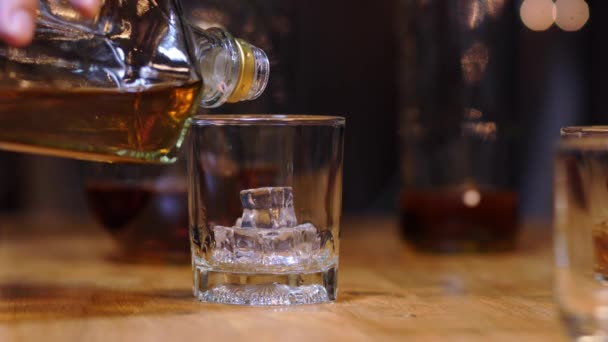 Celebrate whiskey on a friendly party in  restaurant - Filmati, video