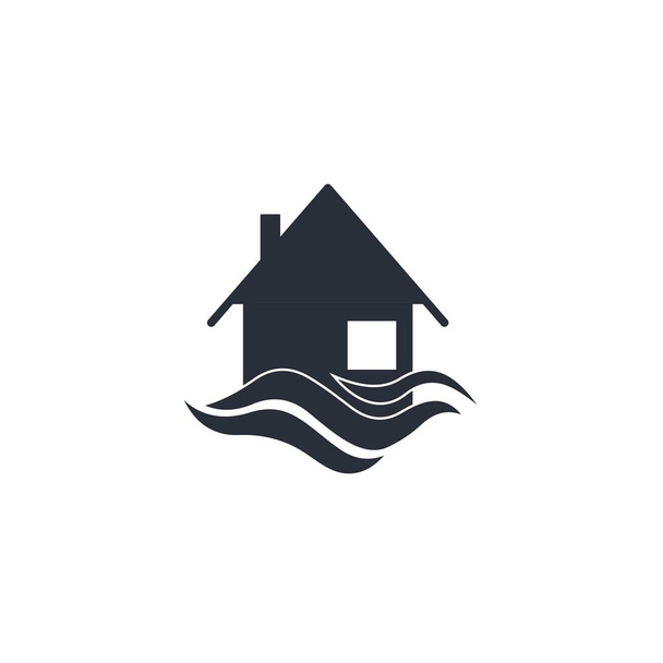 Huis in het water. Overstroming. Vector pictogram geïsoleerd op witte achtergrond. - Vector, afbeelding