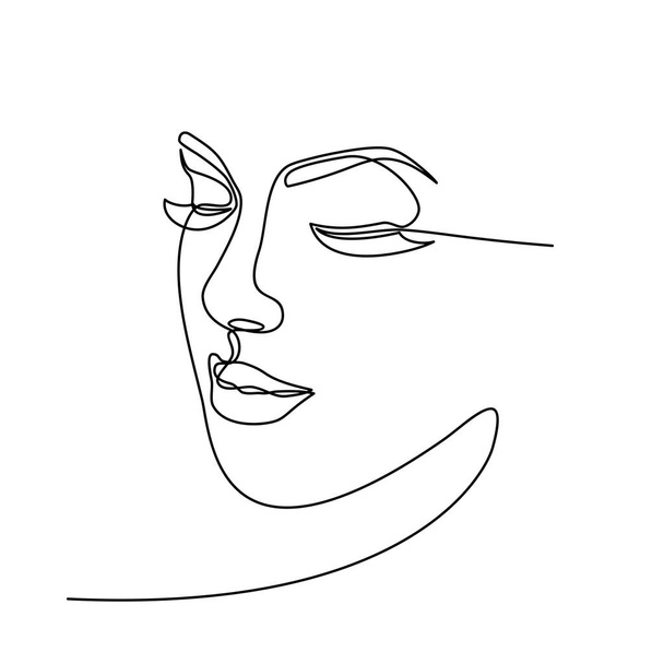 Continuous line drawing of Portrait of a Beautiful Womans set faces. The Concept of Skin Beauty Care for young female models. Fashion beauty model with a white background - Vector, Image