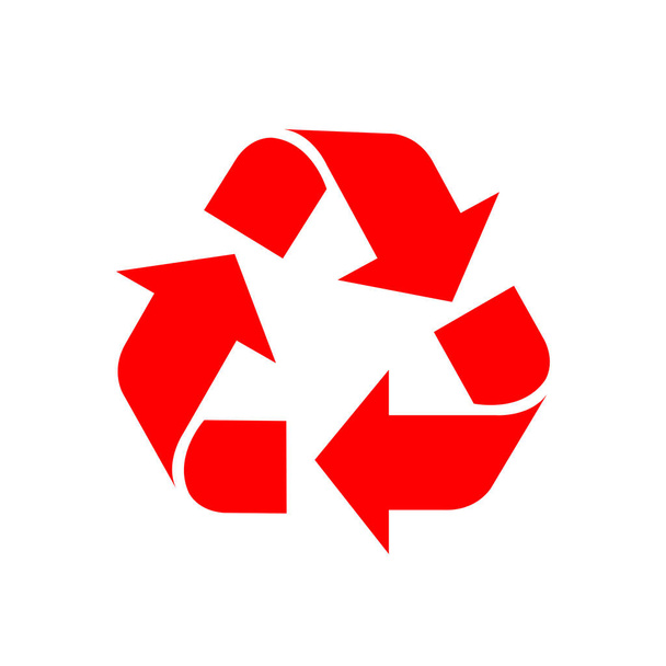 recycle symbool rood geïsoleerd op witte achtergrond, rode ecologie pictogram teken, rode pijl vorm voor recycling pictogram afval, recycle symbool voor ecologisch behoud - Vector, afbeelding