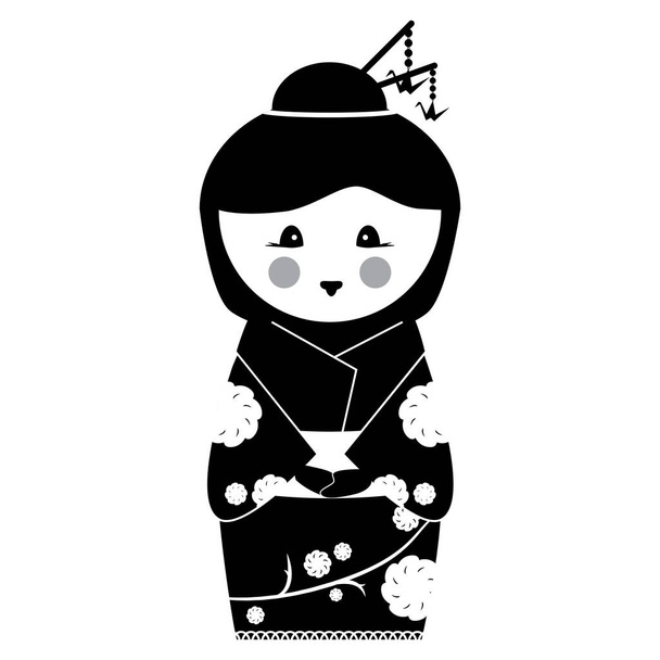 Japonská panenka s tradičním účesem v národních šatech Kimono. Vektorová ilustrace. - Vektor, obrázek