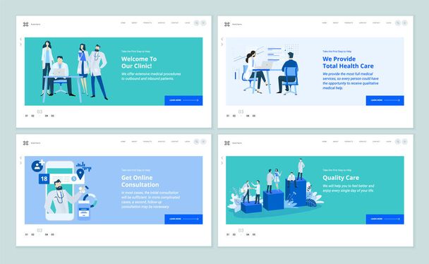 Set of web page design templates on medicine and health care. Vector illustrations for website design and development. - Vector, Image