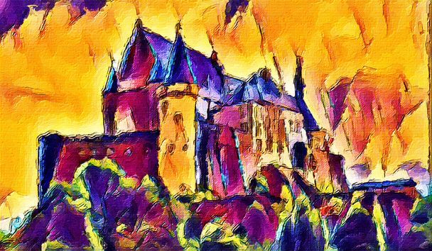 Castle in Europe Vahva Aquarell maalaus Digitaalinen taideteos. - Valokuva, kuva