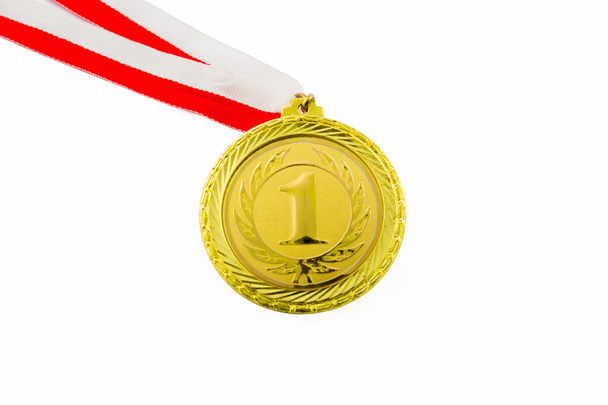 Gold medal, white background, horizontal - Photo, Image